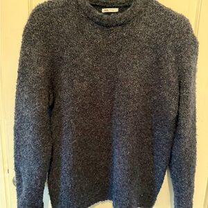 Zara Men's Textured Navy Crewneck Sweater